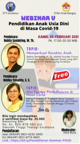Webinar sesi ke-5 STT Excelsius dan STAK Anak Bangsa: “Pedidikan Karakter dan Penggunaan Alat peraga”