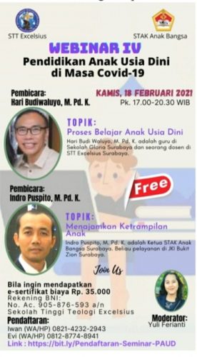 Webinar sesi ke-4   STT Excelsius dan STAK Anak Bangsa:  “Ketrampilan Anak Usia Dini dalam Menghadapi Proses Belajar Masa Covid-19”