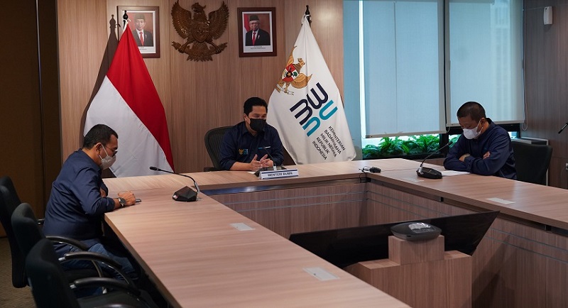 Menteri BUMN konpers daring