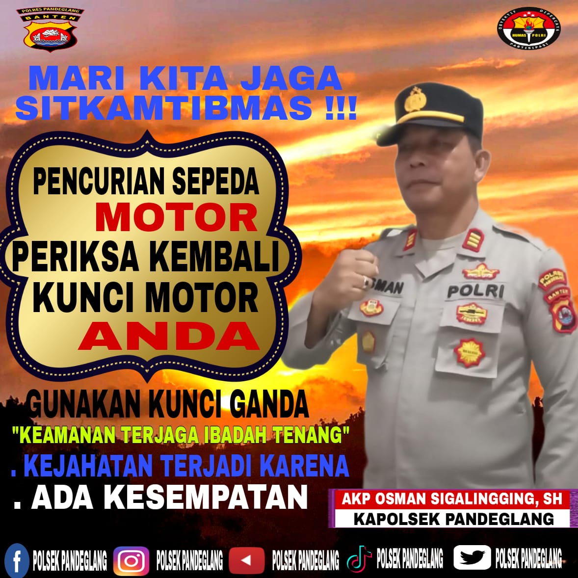 Bentuk Kepedulian Terhadap Keamanan Warga Kapolsek Pandeglang Himbau Warga Untuk Menjaga SITKAMTIBMAS