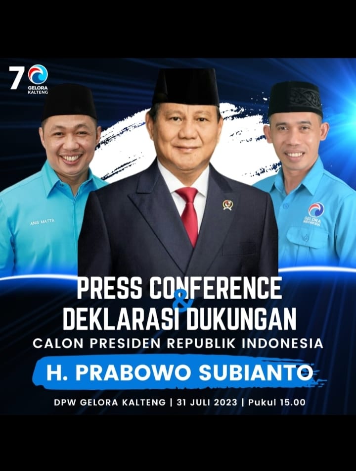 DPW Partai Gelora Provinsi Kalteng, Deklarasikan Dukung Capres RI 2024  H.Prabowo Subianto