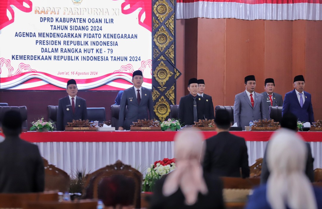 Bupati Ogan Ilir Menghadiri Rapat Paripurna DPRD Mendengarkan Pidato Kenegaraan Presiden RI Peringatan HUT ke-79 Kemerdekaan Republik Indonesia